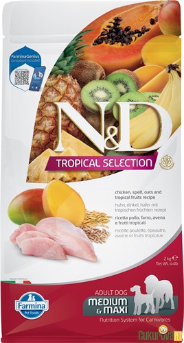 N&D Tropical Selection Adult Medium & Maxi Tavuklu Ve Tropikal Meyveli Yetişkin Köpek Maması 2 Kg