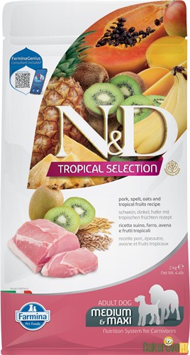 N&D Tropical Selection Adult Medium & Maxi Domuz Etli Ve Tropikal Meyveli Yetişkin Köpek Maması 2 Kg
