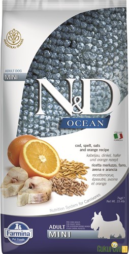 N&D Ocean Adult Mini Morina Balıklı Ve Portakallı Yetişkin Köpek Maması 7 Kg