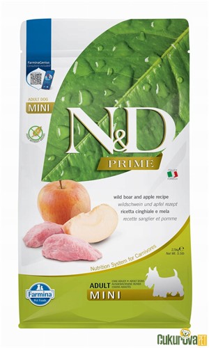 N&D Prime Adult Mini Yaban Domuzlu Ve Elmalı Yetişkin Köpek Maması 2.5 Kg