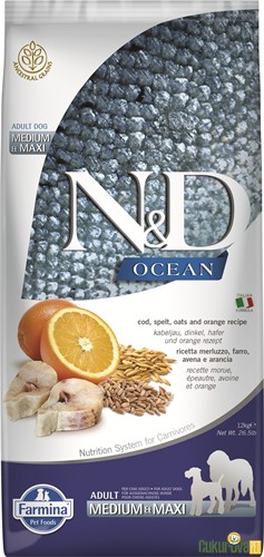 N&D Ocean Adult Medium & Maxi Morina Balıklı Ve Portakallı Yetişkin Köpek Maması 12 Kg