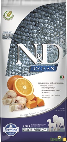 N&D Ocean Adult Medium & Maxi Morina Balıklı Balkabaklı Ve Portakallı Yetişkin Köpek Maması 12 Kg