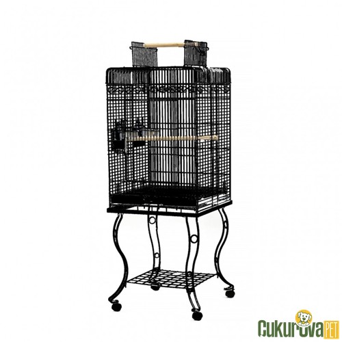 Dayang Ayaklı Papağan Kafesi Siyah - 54 x 54 x 134 Cm
