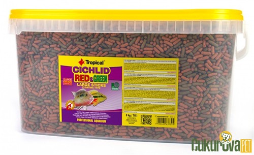 Tropical Cichlid Red&Green Large Sticks Yem 10 L - 3 Kg