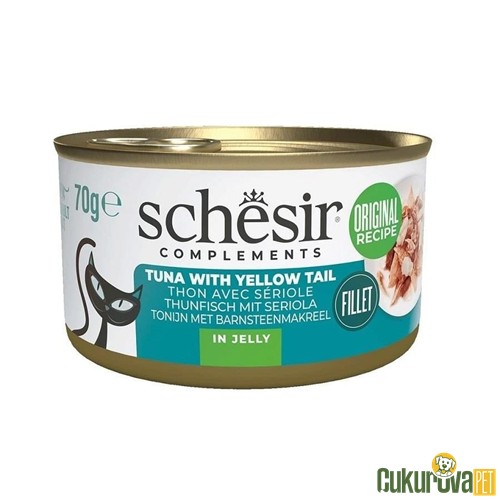 Schesir Ton Balıklı Ve Sarı Kuyruk Balıklı In Jelly Yetişkin Kedi Yaş Maması 70 Gr