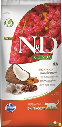 N&D Quinoa Skin&Coat Ringa Balıklı Ve Hindistancevizli Yetişkin Kedi Maması 5 Kg