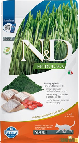 N&D Spirulina Adult Ringa Balıklı Ve Sprirulinalı Yetişkin Kedi Maması 1.5 Kg