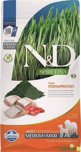 N&D Spirulina Adult Medium&Maxi Ringa Balıklı Ve Spirulinalı Yetişkin Köpek Maması 2 Kg