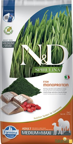 N&D Spirulina Adult Medium&Maxi Ringa Balıklı Ve Spirulinalı Yetişkin Köpek Maması 7 Kg