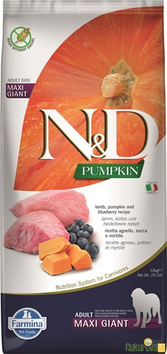 N&D Pumpkin Adult Maxi Giant Kuzulu Balkabaklı Ve Yaban Mersinli Yetişkin Köpek Maması 12 Kg