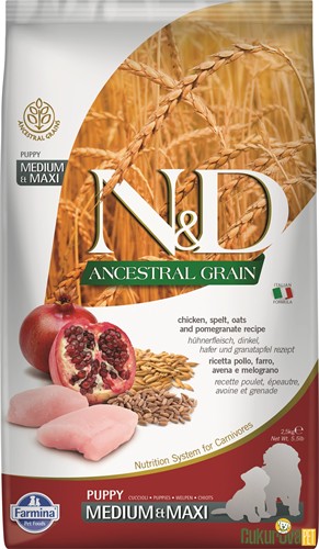N&D Ancestral Grain Puppy Medium&Maxi Tavuklu Ve Narlı Yavru Köpek Maması 2.5 Kg