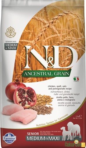 N&D Ancestral Grain Senior Medium&Maxi Tavuklu Ve Narlı Yaşlı Köpek Maması 2.5 Kg