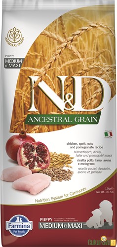 N&D Ancestral Grain Puppy Medium&Maxi Tavuklu Ve Narlı Yavru Köpek Maması 12 Kg