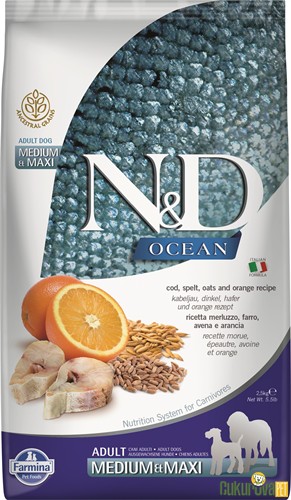 N&D Ocean Adult Medium&Maxi Morina Balıklı Ve Portakallı Yetişkin Köpek Maması 2.5 Kg