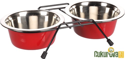 Flamingo Arjun Standlı İkili Kedi & Köpek Çelik Mama Ve Su Kabı Kırmızı - 2 x 380 Ml