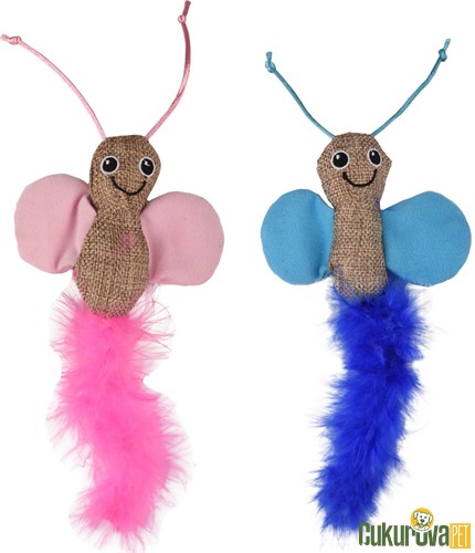 Flamingo Tüylü Çıngıraklı Afra Kelebeği Kedi Oyuncağı 27 Cm