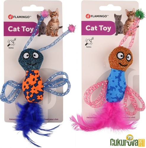 Flamingo Aslı Arı Şeklinde Parıltılı Kedi Oyuncağı Karışık Renkli