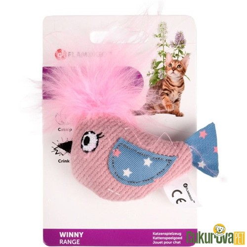 Flamingo Winny Tüylü Kuş Peluş Kumaş Kedi Oyuncağı 10 Cm