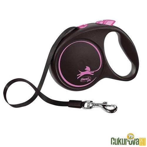 Flexi Black Design Otomatik Şerit Köpek Gezdirme Kayışı Pembe M - 5 M