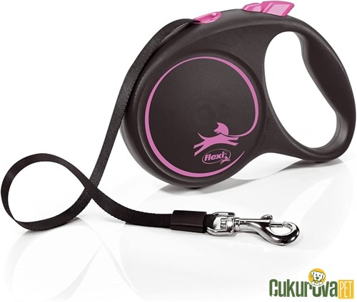 Flexi Black Design Köpek Otomatik Şerit Tasma L Pembe - 5 M