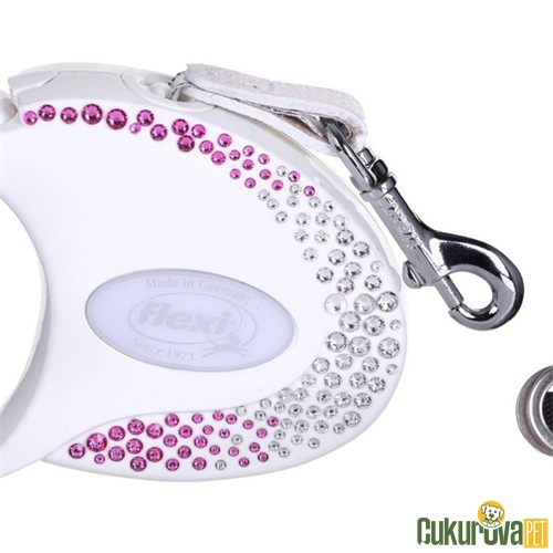 Flexi Glam Köpek Otomatik Şerit Gezdirme Kayışı Beyaz S - 3 M