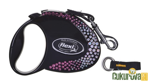 Flexi Glam Köpek Otomatik Gezdirme Kayışı Siyah & S - 3 M