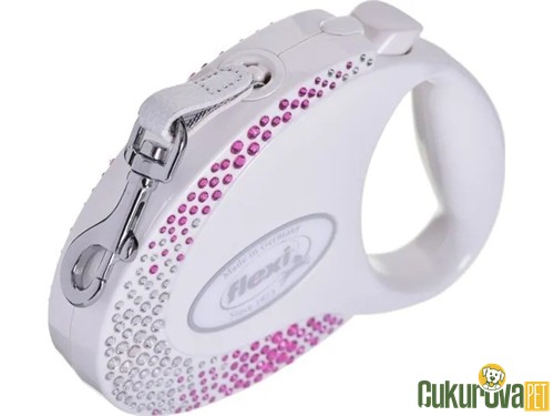 Flexi Glam Köpek Otomatik Şerit Gezdirme Kayışı Beyaz M - 5 M