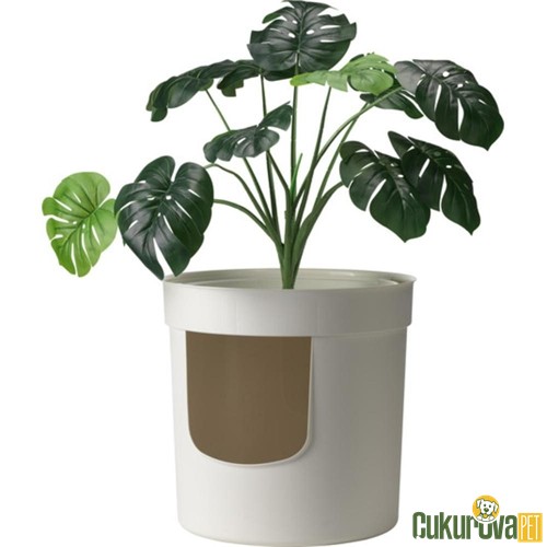 Moderna Hidden Planter Saksı Şeklinde Kapalı Kedi Tuvaleti Beyaz