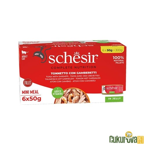 Schesir Jelly Ton Balıklı Ve Karidesli Yetişkin Kedi Yaş Maması 6 x 50 Gr