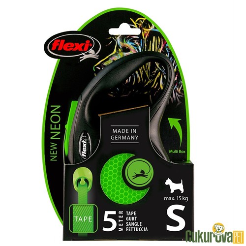 Flexi Neon Reflektörlü Köpek Otomatik Gezdirme Kayışı Yeşil - S - 5 M