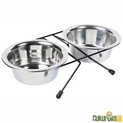 Trixie Paslanmaz Çelik İkili Kedi & Köpek Mama ve Su Kabı 2 x 450 Ml