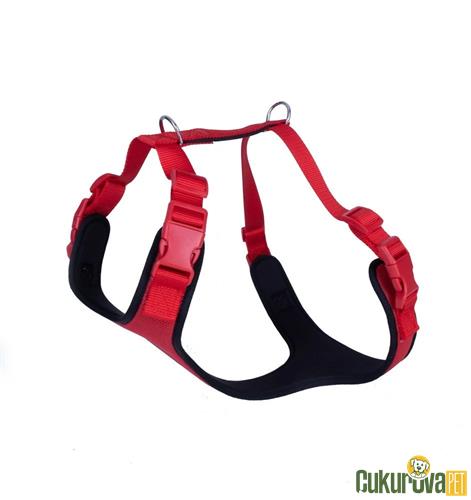 DOGGIE HAVALI DOKUMADAN EL YAPIMI KÖPEK GÖĞÜS TASMASI L - 2 x 55 - 65 CM - KIRMIZI