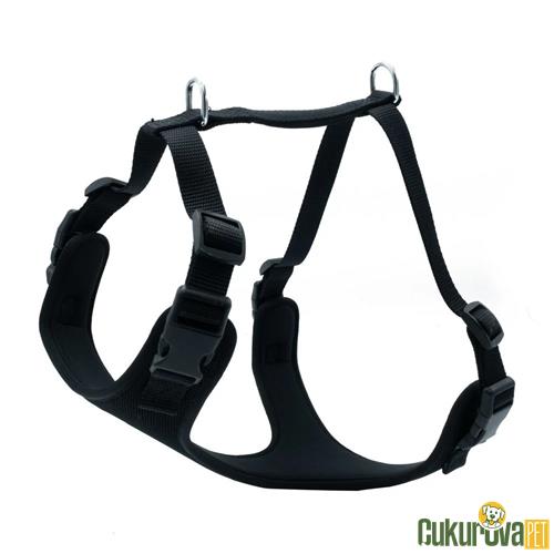 DOGGIE HAVALI DOKUMADAN EL YAPIMI KÖPEK GÖĞÜS TASMASI M - 2 x 45 - 55 CM - SİYAH