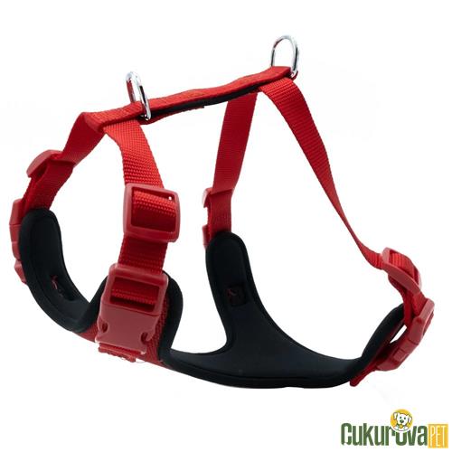 DOGGIE HAVALI DOKUMADAN EL YAPIMI KÖPEK GÖĞÜS TASMASI M - 2 x 45 - 55 CM - KIRMIZI