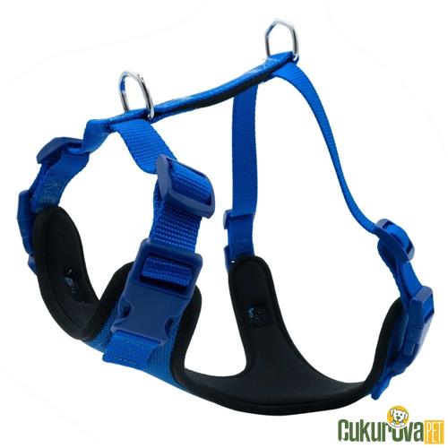 DOGGIE HAVALI DOKUMADAN EL YAPIMI KÖPEK GÖĞÜS TASMASI M - 2 x 45 - 55 CM - ROYAL MAVİ