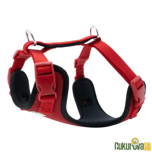 DOGGIE HAVALI DOKUMADAN EL YAPIMI KÖPEK GÖĞÜS TASMASI S - 1.5 x 40 - 50 CM - KIRMIZI