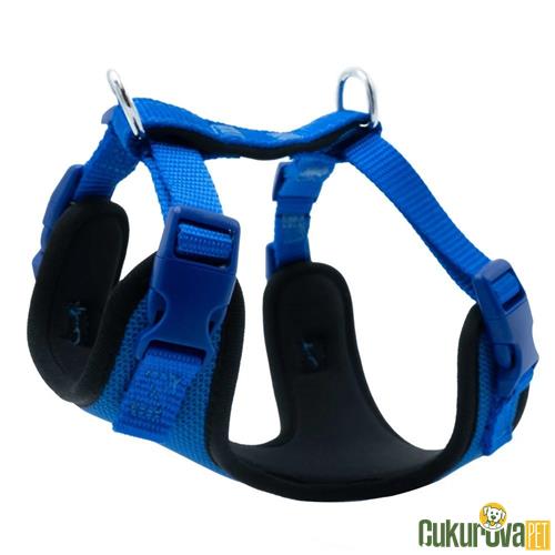 DOGGIE HAVALI DOKUMADAN EL YAPIMI KÖPEK GÖĞÜS TASMASI XS - 1.5 x 35 - 45 CM - ROYAL MAVİ
