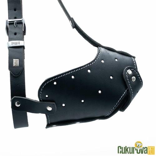 DOGGIE UZUN BURUN KORUMA DERİ KÖPEK AĞIZLIĞI L - SİYAH 2 x 55 - 60 CM