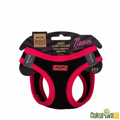 DOGGIE HAVALI DOKUMADAN NEON SERİSİ EL YAPIMI KÜÇÜK IRK KÖPEK GÖĞÜS TASMASI 2XS 26 - 30 CM - PEMBE