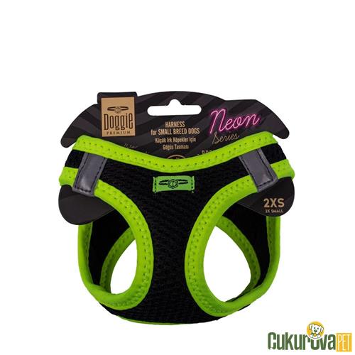 DOGGIE HAVALI DOKUMADAN NEON SERİSİ EL YAPIMI KÜÇÜK IRK KÖPEK GÖĞÜS TASMASI 2XS 26 - 30 CM - SARI