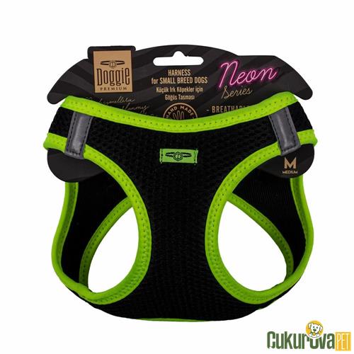 DOGGIE HAVALI DOKUMADAN NEON SERİSİ EL YAPIMI KÜÇÜK IRK KÖPEK GÖĞÜS TASMASI M 38 - 44 CM - SARI