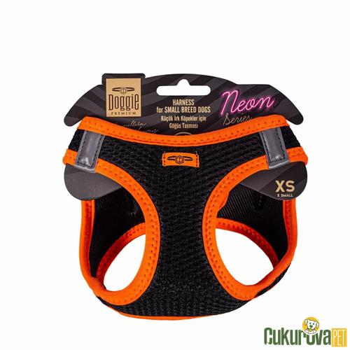 DOGGIE HAVALI DOKUMADAN NEON SERİSİ EL YAPIMI KÜÇÜK IRK KÖPEK GÖĞÜS TASMASI XS 30 - 34 CM - TURUNCU