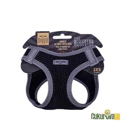 DOGGIE HAVALI DOKUMADAN REFLEKTÖR SERİSİ EL YAPIMI KÜÇÜK IRK KÖPEK GÖĞÜS TASMASI 2XS 26 - 30 CM - SİYAH