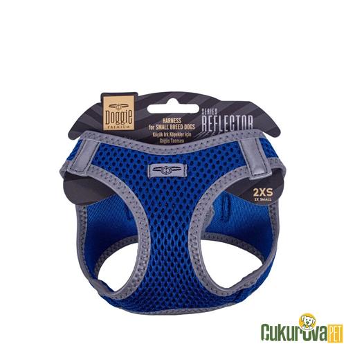 DOGGIE HAVALI DOKUMADAN REFLEKTÖR SERİSİ EL YAPIMI KÜÇÜK IRK KÖPEK GÖĞÜS TASMASI 2XS 26 - 30 CM - MAVİ