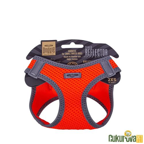DOGGIE HAVALI DOKUMADAN REFLEKTÖR SERİSİ EL YAPIMI KÜÇÜK IRK KÖPEK GÖĞÜS TASMASI 2XS 26 - 30 CM - TURUNCU