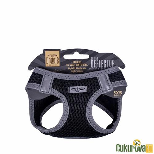 DOGGIE HAVALI DOKUMADAN REFLEKTÖR SERİSİ EL YAPIMI KÜÇÜK IRK KÖPEK GÖĞÜS TASMASI 3XS 22 - 26 CM - SİYAH