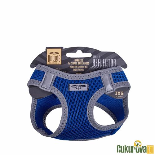 DOGGIE HAVALI DOKUMADAN REFLEKTÖR SERİSİ EL YAPIMI KÜÇÜK IRK KÖPEK GÖĞÜS TASMASI 3XS 22 - 26 CM - MAVİ