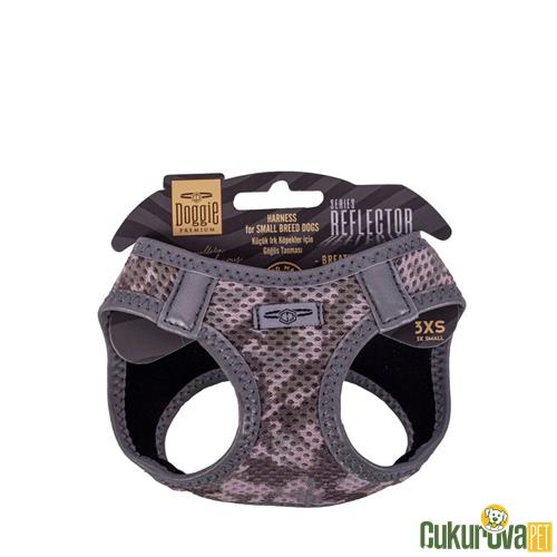DOGGIE HAVALI DOKUMADAN REFLEKTÖR SERİSİ EL YAPIMI KÜÇÜK IRK KÖPEK GÖĞÜS TASMASI 3XS 22 - 26 CM - KAMO