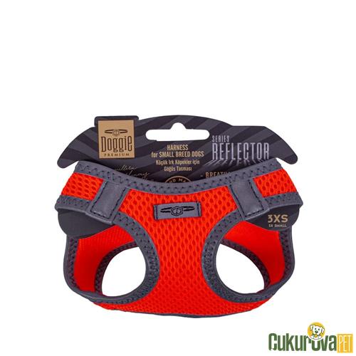 DOGGIE HAVALI DOKUMADAN REFLEKTÖR SERİSİ EL YAPIMI KÜÇÜK IRK KÖPEK GÖĞÜS TASMASI 3XS 22 - 26 CM - TURUNCU