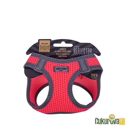 DOGGIE HAVALI DOKUMADAN REFLEKTÖR SERİSİ EL YAPIMI KÜÇÜK IRK KÖPEK GÖĞÜS TASMASI 3XS 22 - 26 CM - PEMBE